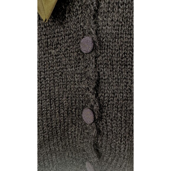 VINTAGE Susan Bristol floral applique cardigan black puff sleeves sweater Medium - Picture 6 of 7